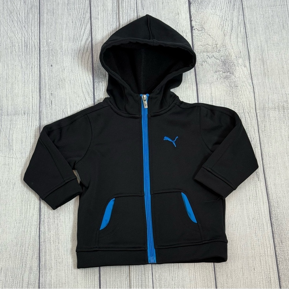 PUMA Baby Boys Black & Blue Zip-Up Hoodie - Size 12M